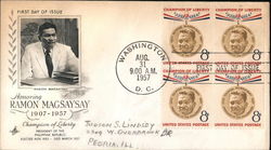 Honoring Ramon Magsaysay Block of Stamps First Day Cover