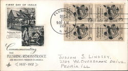 Commemorating the Flushing Remonstrance and Religious Freedom in America 1657-1957 Block of Stamps First Day Cover