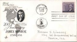 200th Anniversary, James Monroe, 1758-1958 First Day Cover