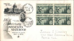 100th Anniversary Minnesota Statehood Block of Stamps First Day Covers First Day Cover First Day Cover First Day Cover