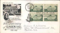 200th Anniversary of Gunston Hall - Fairfax County, Virginia 1758-1958 Block of Stamps First Day Cover