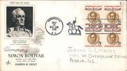 Honoring Simon Bolivar Champion of Liberty Block of Stamps First Day Covers First Day Cover First Day Cover First Day Cover