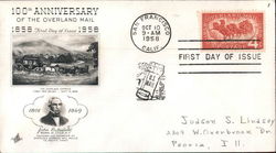 100th Anniversary of the Overland Mail 1858-1958 First Day Covers First Day Cover First Day Cover First Day Cover