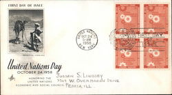 United Nations Day, October 24, 1958 Honoring the United Nations Economic and Social Council Block of Stamps First Day Covers Fi First Day Cover