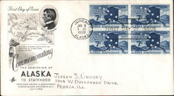 Commemorating the Admission of Alaska to Statehood Block of Stamps First Day Cover