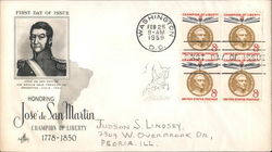 Honoring José de San Martin Champion of Liberty 1778-1850 Block of Stamps First Day Cover