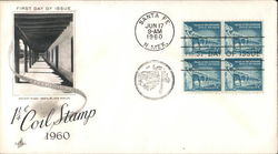 1 1/4¢ Coil Stamp 1960 Block of Stamps First Day Cover