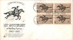 100th Anniversary of the Pony Express 1860-1960 Block of Stamps First Day Cover