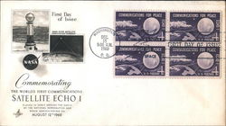 Commemorating the World's First Communications Satellite Echo 1 Block of Stamps First Day Cover