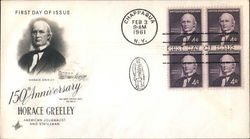 150th Anniversary Horace Greeley Block of Stamps First Day Covers First Day Cover First Day Cover First Day Cover