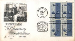 Commemorating the 50th Anniversary of the First Workmen's Compensation Laws in United States Block of Stamps First Day Covers Fi First Day Cover