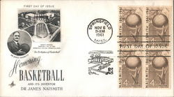 Honoring Basketball and it's inventor, Dr. James Naismith Block of Stamps First Day Cover