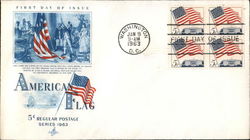 American Flag 5¢ Regular Postage Series 1963 Block of Stamps First Day Cover