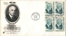 Honoring Cordell Hull Block of Stamps First Day Cover