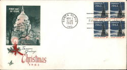 Seasons Greetings Christmas 1963 Block of Stamps First Day Cover