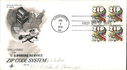 Saluting the U. S. Postal Service Zip Code System 1974 - National Zip Code Areas, Mr. Zip Block of Stamps First Day Cover