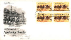 100th Running Kentucky Derby 1974 Block of Stamps First Day Cover