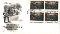 The Battles of Lexington & Concord Bicentennial 1775-1975 Block of Stamps First Day Cover