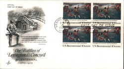 The Battles of Lexington and Concord Bicentennial 1775-1975 Block of Stamps First Day Cover