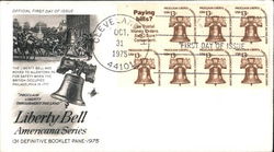 Liberty Bell Americana Series 13¢ Definitive Booklet Pane 1975 Block of Stamps First Day Cover