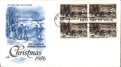 Season's Greetings Christmas 1976 Block of Stamps First Day Cover