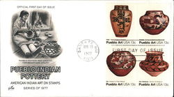 Pueblo Indian Pottery - American Indian Art on Stamps - Series of 1977 Block of Stamps First Day Covers First Day Cover First Da First Day Cover