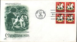 Season's Greetings - Christmas 1978 Block of Stamps First Day Cover