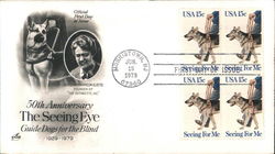 50th Anniversary The Seeing Eye - Guide Dogs for the Blind Block of Stamps First Day Cover