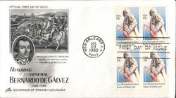 Honoring General Bernardo de Gálvez 1746-1786 - Governor of Spanish Louisiana Block of Stamps First Day Covers First Day Cover F First Day Cover