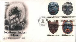 Northwest Indian Masks - American Indian Art 1980 Block of Stamps First Day Covers First Day Cover First Day Cover First Day Cover