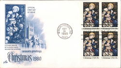 Season's Greetings - Christmas 1980 Block of Stamps First Day Cover