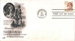 Honoring Sequoyah Inventor of an Entire Written Alphabet 19¢ Postal Card Stamp First Day Covers First Day Cover First Day Cover First Day Cover