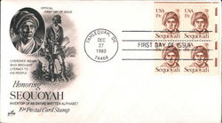 Honoring Sequoyah - Inventor of an Entire Written Alphabet - 19¢ Postal Card Stamp Block of Stamps First Day Covers First Day Co First Day Cover