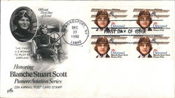 Honoring Blanche Stuart Scott - Pioneer Aviation Series - 28¢ Airmail Post Card Stamp Block of Stamps First Day Cover