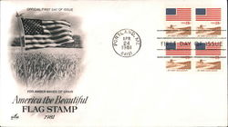 America the Beautiful Flag Stamp 1981 Block of Stamps First Day Covers First Day Cover First Day Cover First Day Cover