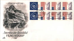 America the Beautiful Flag Stamp 1981 Block of Stamps First Day Cover