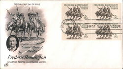 "Comin' through the Rye" by Frederick Remington, Sculptor-Painter-Illustrator-Writer Block of Stamps First Day Cover