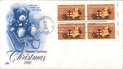 Season's Greetings Christmas 1981 Block of Stamps First Day Cover