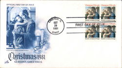 Christmas 1981 Season's Greetings Block of Stamps First Day Cover