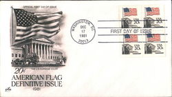 20¢ American Flag Definitive Issue 1981 Block of Stamps First Day Covers First Day Cover First Day Cover First Day Cover