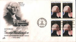 Honoring George Washington 250th Anniversary of His Birth 1732-1982 Block of Stamps First Day Cover