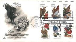 State Birds and Flowers Postage Stamps 1982 Block of Stamps First Day Cover