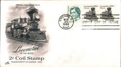 Locomotive of the 1870's 2c Coil Stamp - Transportation Series 1982 Block of Stamps First Day Cover