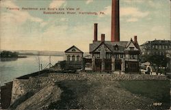 Fleming Residence and Bird's Eye View of Susquehanna River Postcard