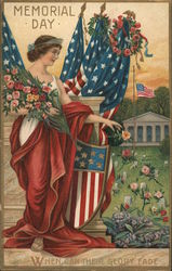 Lady Liberty Holding Flag and Flowers Memorial Day Postcard Postcard Postcard