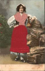 Woman Leaning on Rock Holding Vase Postcard