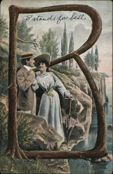 Couple standing in the letter B Postcard