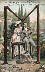 Couple sitting in the letter M Trees Alphabet Letters Postcard Postcard Postcard