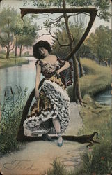 Woman Posing with the letter Z Tree Postcard