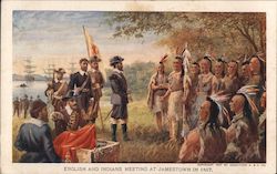 English and Indians Meeting at Jamestown in 1607 Postcard